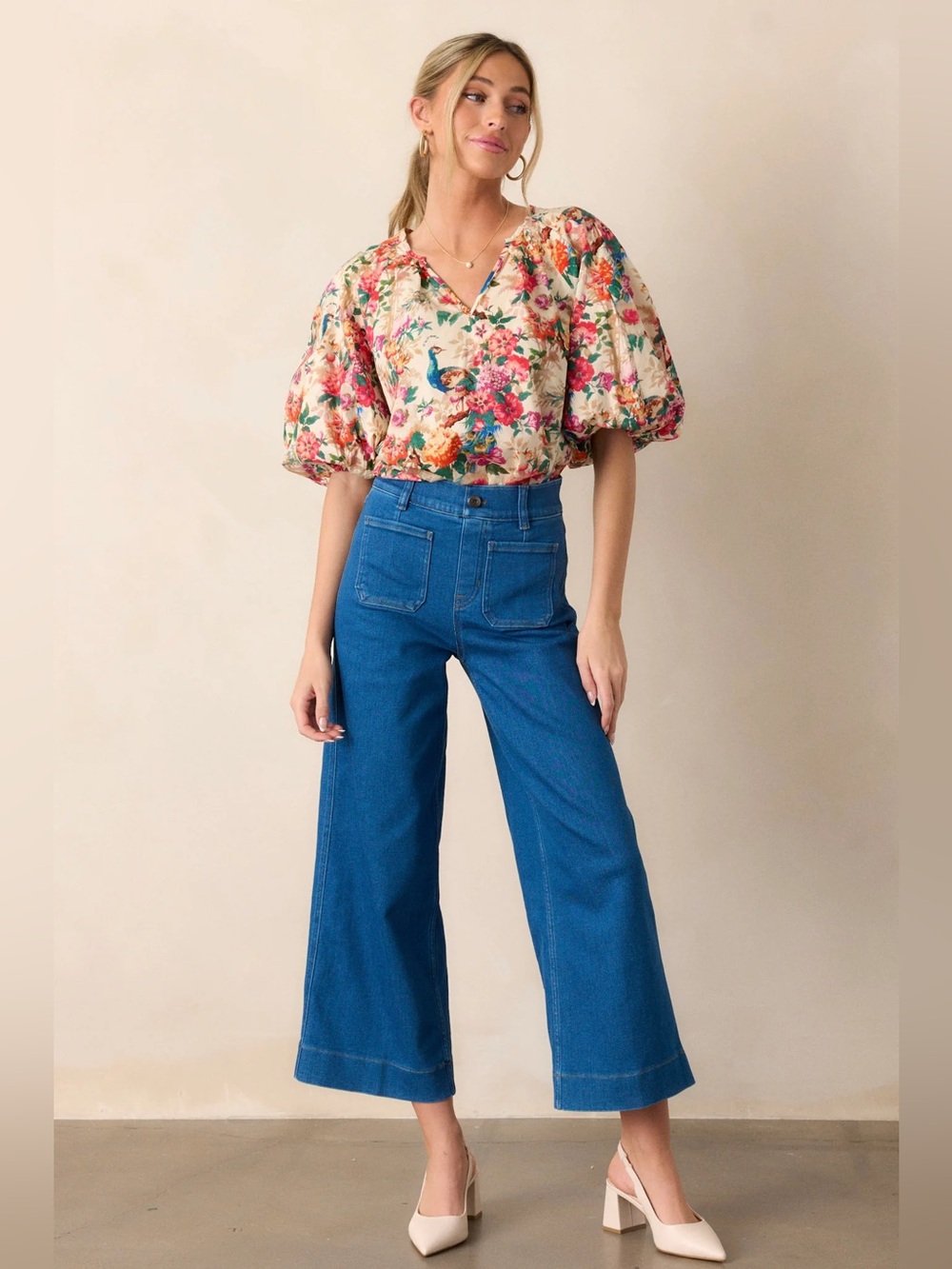 Spanx Shape EveryWear cropped wide leg jeans patch pockets washed blue small 4